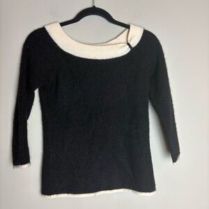 Caslon Black and Cream Scoop Boat Neck Bow Gather Neckline Sweater Sz XS